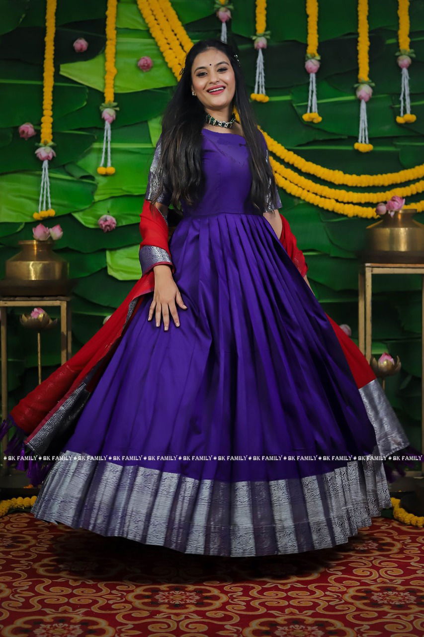 Gahena Pattu Gown Royal Violet Color Wholesale Gown Catalog